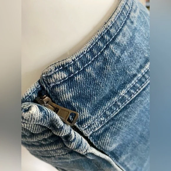 CHLOE BLUE DENIM JEAN MINI SKIRT SIZE 36 FRINGE HEM LUXURY BOHO